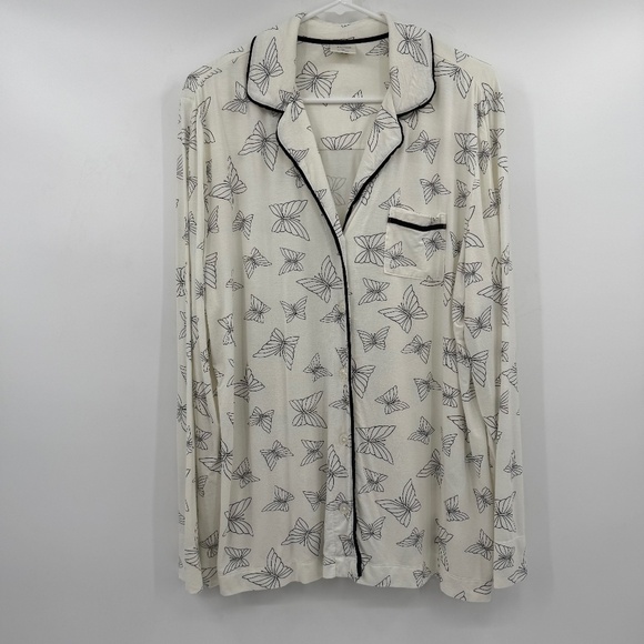 Soma Pajama Top Women XL Ivory Button Up Long Sleeve Butterflies Comfy Cozy - Picture 1 of 11